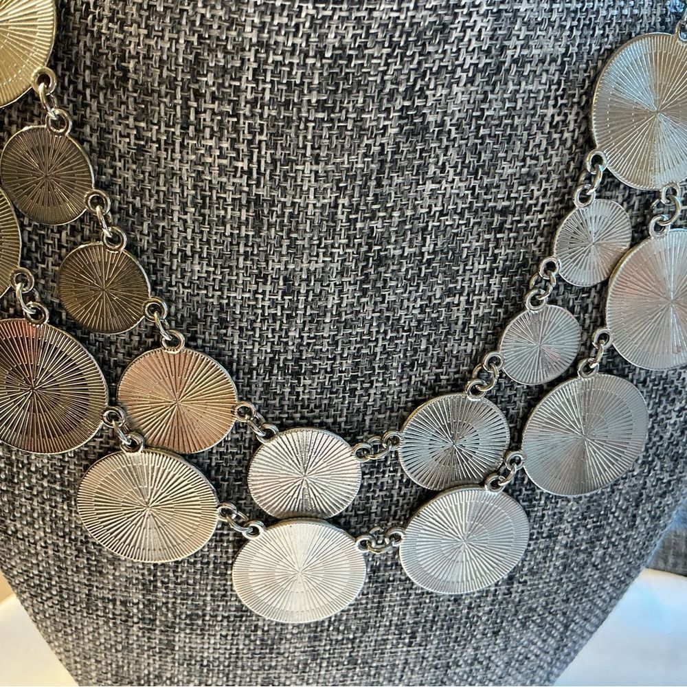 Silvertone Adjustable Necklace for Women with Radiant Engaved Discs - Picture 3 of 11